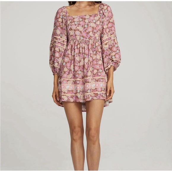 saltwater LUXE Dresses & Skirts - Saltwater Luxe Layla Floral Puff Sleeve Smocked Peasant Mini Dress sz XS Pink
